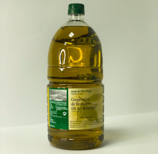 Oil from the Beniatjar Cooperative in a 2-liter bottle